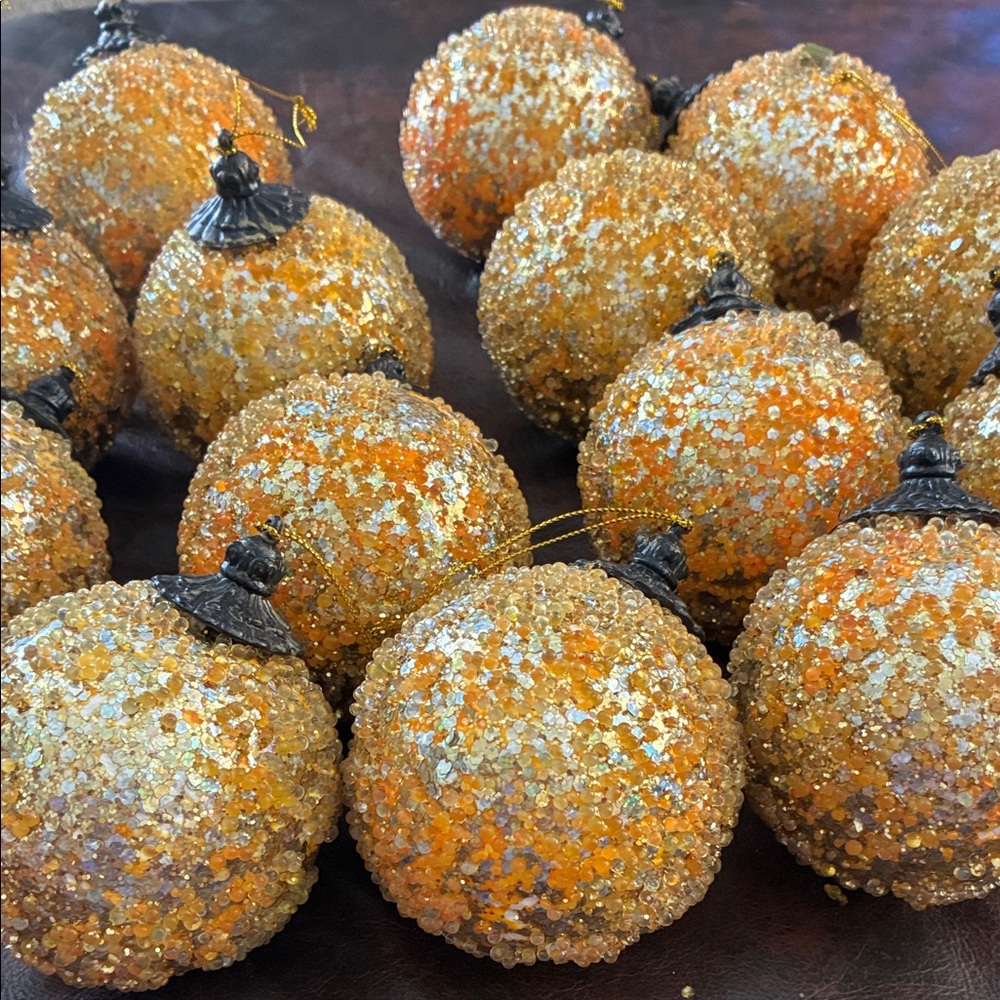 Festive Gold Glitter beaded Orbs